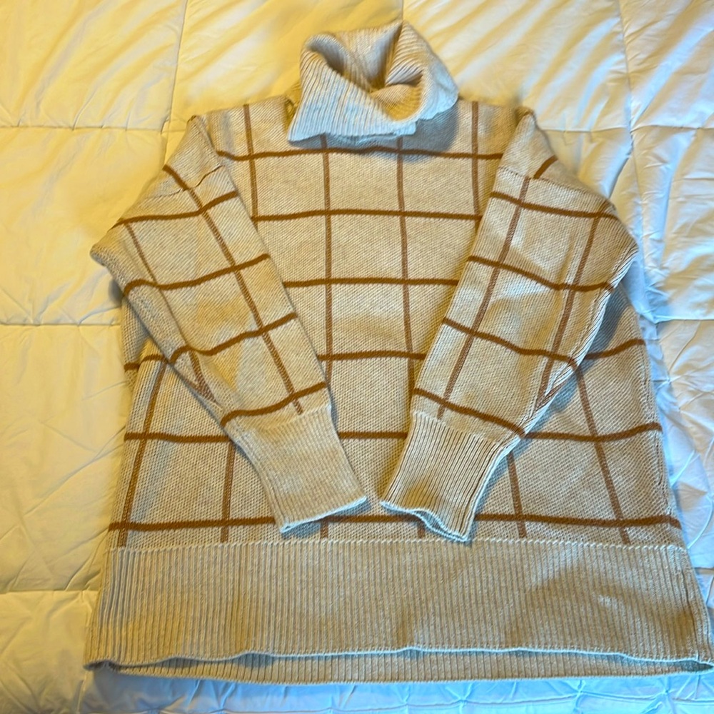 Madewell Cotton Wool Turtleneck Windowpane Sweater